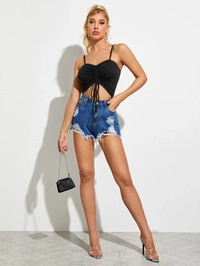 Ruched Drawstring Cami Sole Top - cotton, M