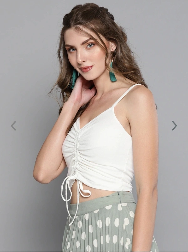 Ruched Drawstring Cami Sole Top - cotton, M