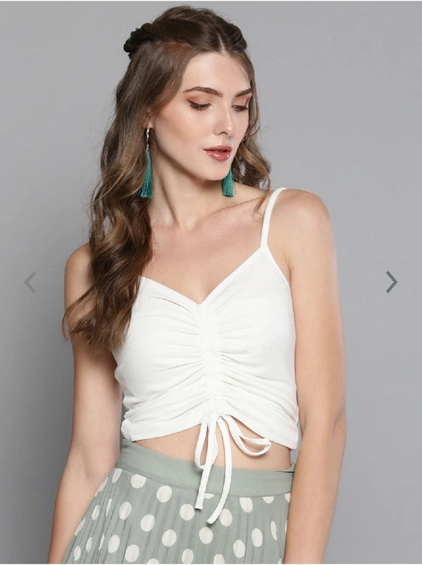 Ruched Drawstring Cami Sole Top - cotton, XXL