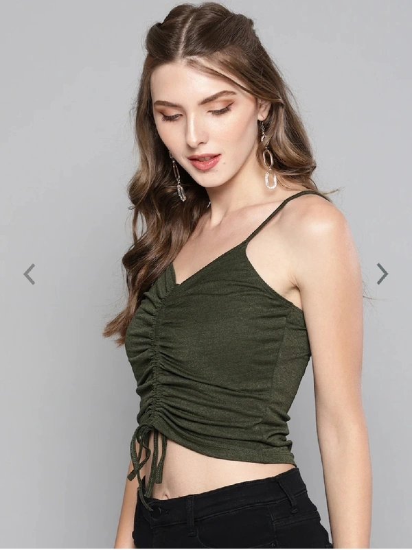 Ruched Drawstring Cami Sole Top - cotton, L