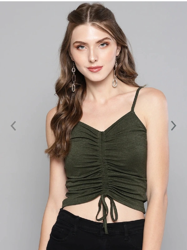 Ruched Drawstring Cami Sole Top - cotton, XL