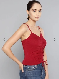 Ruched Drawstring Cami Sole Top - cotton, S