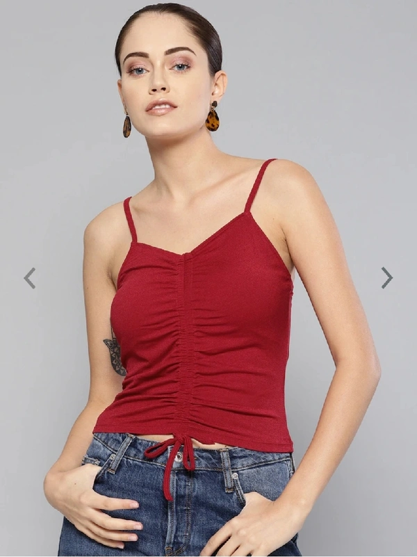 Ruched Drawstring Cami Sole Top - cotton, XXL