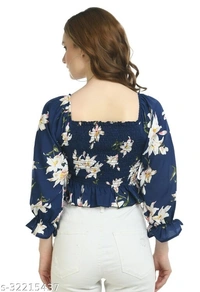 Floral Print Top  - Rayon, L (Bust Size - 40 in , Length Size - 14)