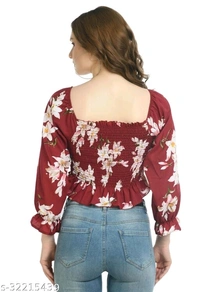 Floral Print Top  - Rayon, S (Bust Size - 36 in , Length Size - 14)