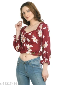 Floral Print Top  - Rayon, XL (Bust Size - 42 in , Length Size - 14)