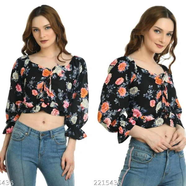 Floral Print Top  - Rayon, L (Bust Size - 40 in , Length Size - 14)