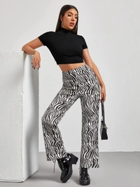 Mock-Neck Zip Half Placket Rib-Knit Top - Lycra, S (Bust Size: 30 in, Length Size: 18 in) 