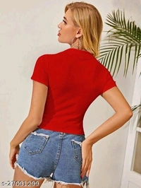 Mock-Neck Zip Half Placket Rib-Knit Top - lycra, M (Bust Size: 32 in, Length Size: 19 in) 