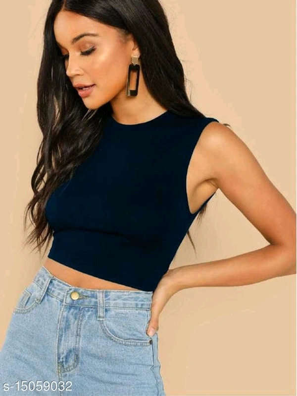 Basic Crop Tank Top - cotton blend, L (Bust Size: 38 in, Length Size: 17 in) 