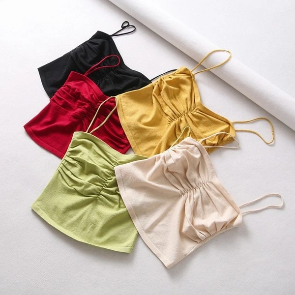 Pleated Camisole Top - cotton, XS (Bust Size: 32 in, Length Size: 16 in) 