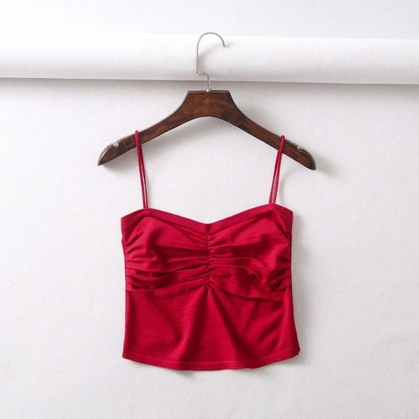 Pleated Camisole Top - cotton, S (Bust Size: 34 in, Length Size: 17 in) 