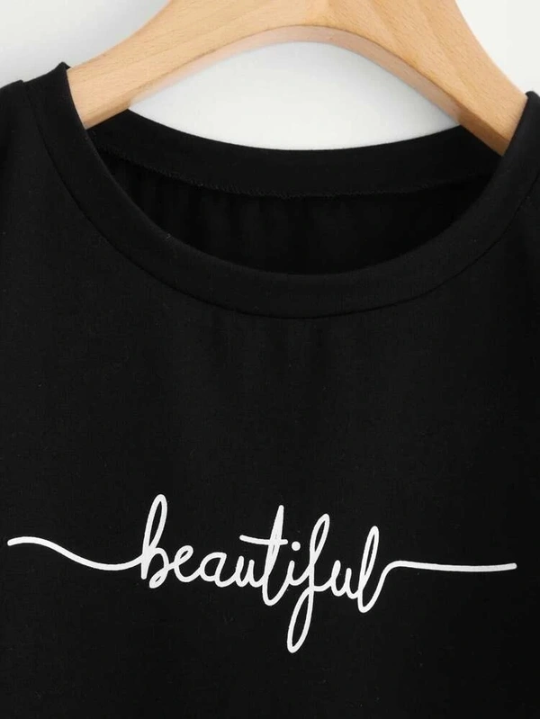 Letter Print Crop Top - cotton, M (Bust Size: 36 in, Length Size: 16 in) 
