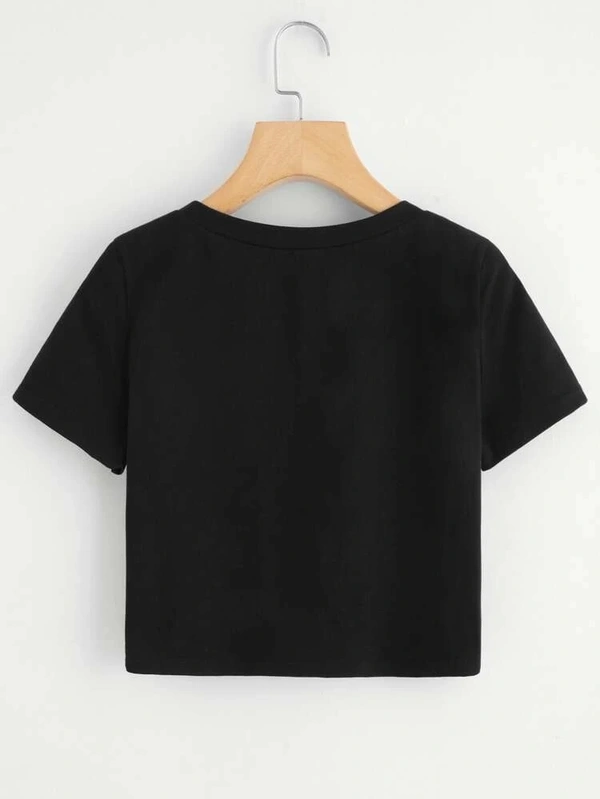 Letter Print Crop Top - cotton, XL (Bust Size: 40 in, Length Size: 17 in) 