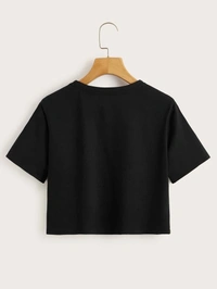 Butterfly Black Crop Tee - cotton, S (Bust Size: 34 in, Length Size: 16 in) 