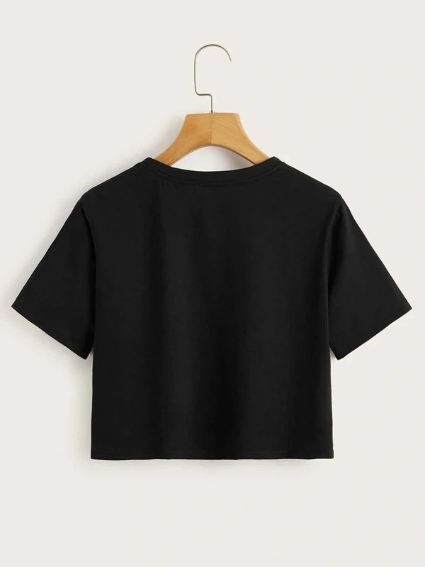 Butterfly Black Crop Tee - cotton, S (Bust Size: 34 in, Length Size: 16 in) 