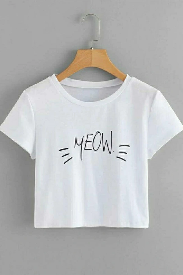 Meow Printed Cropped Tee - cotton, L (Bust Size: 38 in, Length Size: 17 in) 