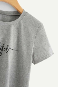 Letter Print Tee - cotton, S (Bust Size: 34 in, Length Size: 16 in) 
