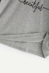 Letter Print Tee - cotton, XL (Bust Size: 40 in, Length Size: 17 in) 