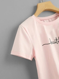 Letter Print Tee - cotton, M (Bust Size: 36 in, Length Size: 16 in) 