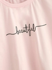 Letter Print Tee - cotton, M (Bust Size: 36 in, Length Size: 16 in) 