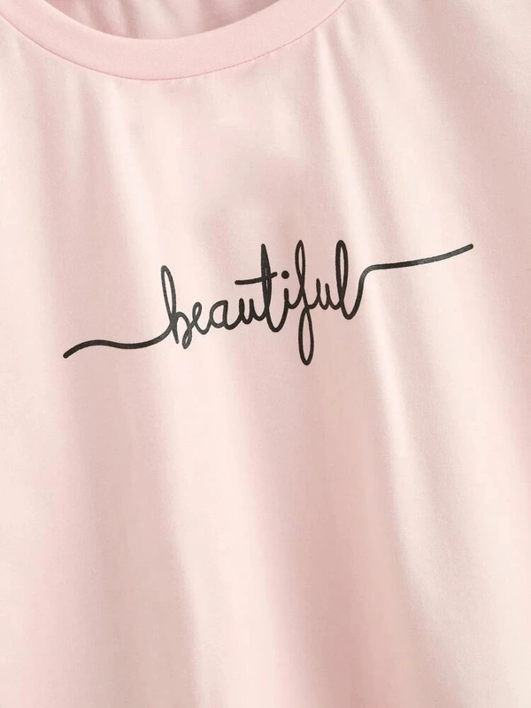 Letter Print Tee - Cotton, L (Bust Size: 38 in, Length Size: 17 in) 
