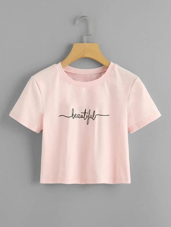 Letter Print Tee - cotton, S (Bust Size: 34 in, Length Size: 16 in) 