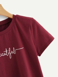 Letter Print Tee - cotton, S (Bust Size: 34 in, Length Size: 16 in) 