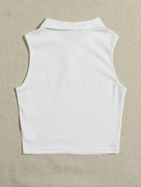 Collared Buttoned Half Placket Tank Top - lycra, S (Bust Size: 30 in, Length Size: 18 in) 