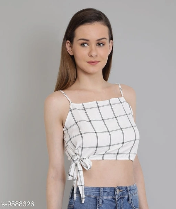 Tie Knot Checkered Top - Viscose, M (Bust Size: 36 in) 