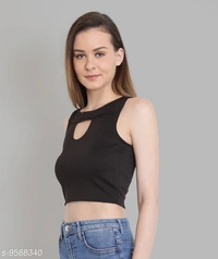 Ribbed Cut Out Fitted Crop Top - Viscose, S (Bust Size: 34 in) 