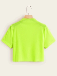 Ribbed High Neck Cropped Tee - cotton, XS (Bust Size: 32 in) 