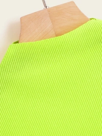 Ribbed High Neck Cropped Tee - cotton, M (Bust Size: 36 in) 