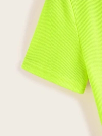 Ribbed High Neck Cropped Tee - cotton, L (Bust Size: 38 in) 