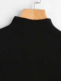 Ribbed High Neck Cropped Tee - cotton, XS (Bust Size: 32 in) 