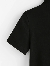 Ribbed High Neck Cropped Tee - cotton, S (Bust Size: 34 in) 