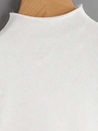Ribbed High Neck Cropped Tee - cotton, XS (Bust Size: 32 in) 