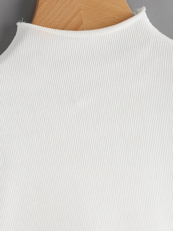 Ribbed High Neck Cropped Tee - cotton, XS (Bust Size: 32 in) 