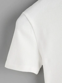 Ribbed High Neck Cropped Tee - cotton, S (Bust Size: 34 in) 