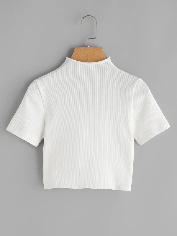 Ribbed High Neck Cropped Tee - cotton, M (Bust Size: 36 in) 