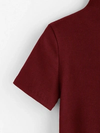 Ribbed High Neck Cropped Tee - cotton, XS (Bust Size: 32 in) 