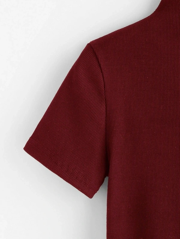 Ribbed High Neck Cropped Tee - cotton, XS (Bust Size: 32 in) 