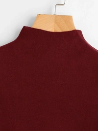 Ribbed High Neck Cropped Tee - cotton, L (Bust Size: 38 in) 