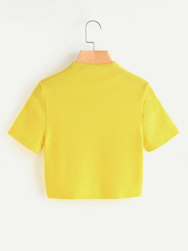 Ribbed High Neck Cropped Tee - cotton, M (Bust Size: 36 in) 