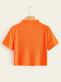 Ribbed High Neck Cropped Tee - cotton, M (Bust Size: 36 in) 