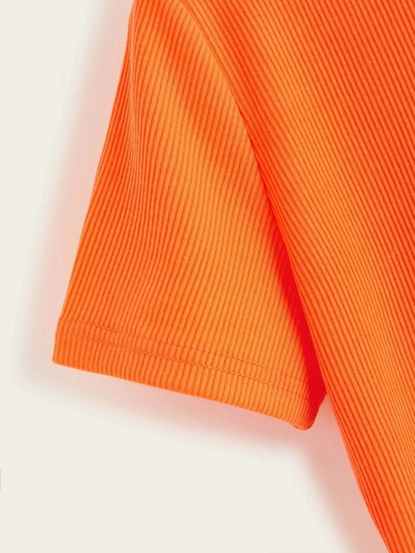 Ribbed High Neck Cropped Tee - cotton, M (Bust Size: 36 in) 