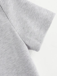 Ribbed High Neck Cropped Tee - cotton, M (Bust Size: 36 in) 