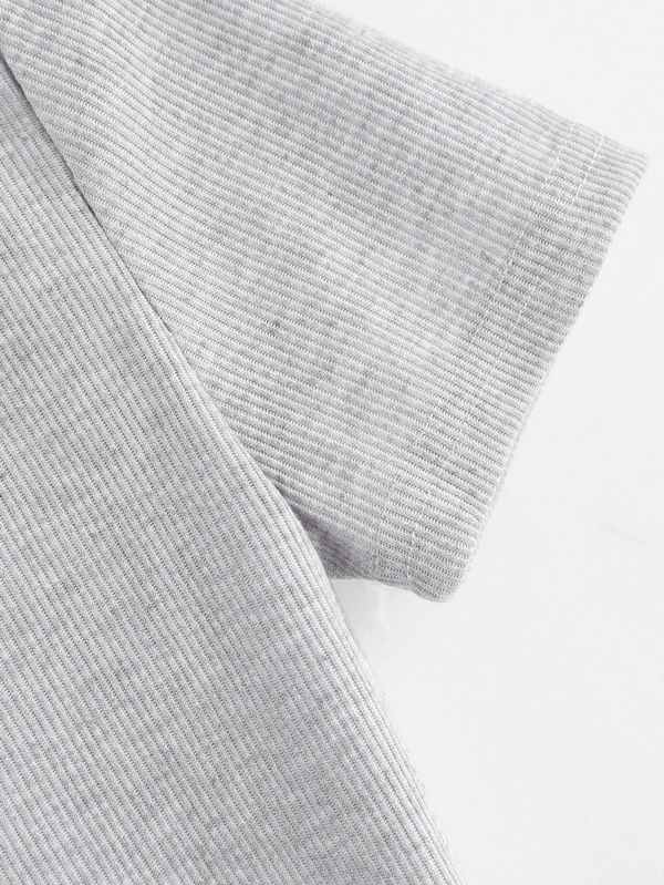 Ribbed High Neck Cropped Tee - cotton, M (Bust Size: 36 in) 