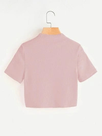 Ribbed High Neck Cropped Tee - cotton, XS (Bust Size: 32 in) 