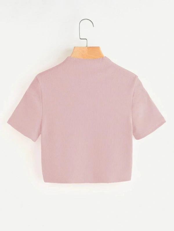 Ribbed High Neck Cropped Tee - cotton, S (Bust Size: 34 in) 